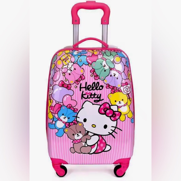 Kitty Pink Striped Kids Suitcase with Colorful Bears